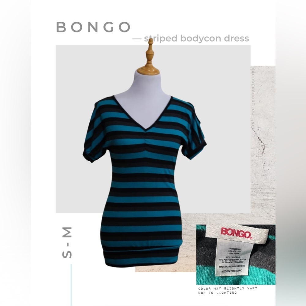 BLACK AND GREEN STRIPED BODY CON DRESS